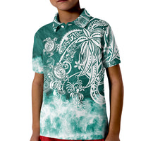 Polynesian Sea Turtle Kid Polo Shirt Tribal Green LT6 - Wonder Print Shop