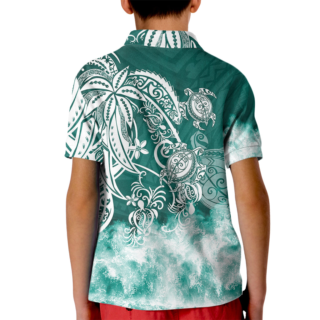Polynesian Sea Turtle Kid Polo Shirt Tribal Green LT6 - Wonder Print Shop