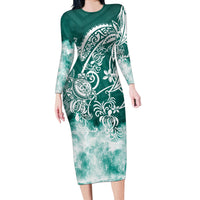 Polynesian Sea Turtle Long Sleeve Bodycon Dress Tribal Green LT6 - Wonder Print Shop