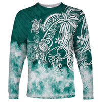 Polynesian Sea Turtle Long Sleeve Shirt Tribal Green LT6 - Wonder Print Shop