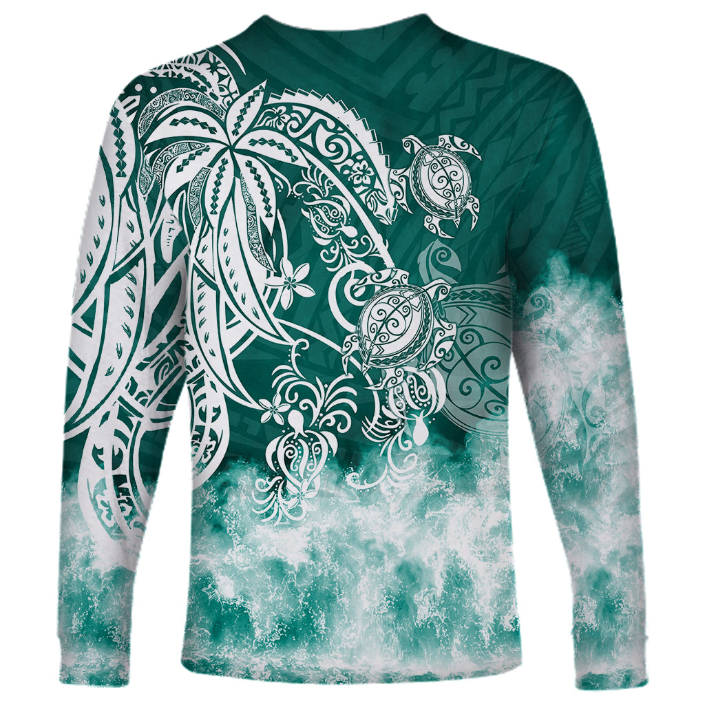 Polynesian Sea Turtle Long Sleeve Shirt Tribal Green LT6 - Wonder Print Shop