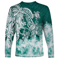 Polynesian Sea Turtle Long Sleeve Shirt Tribal Green LT6 - Wonder Print Shop