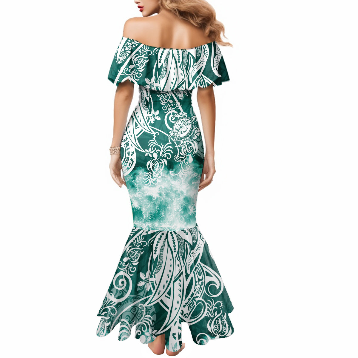 Polynesian Sea Turtle Mermaid Dress Tribal Green LT6 - Wonder Print Shop