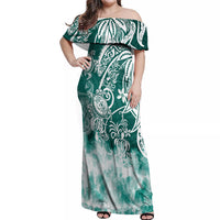 Polynesian Sea Turtle Off Shoulder Maxi Dress Tribal Green LT6 - Wonder Print Shop