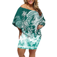 Polynesian Sea Turtle Off Shoulder Short Dress Tribal Green LT6 - Wonder Print Shop
