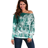 Polynesian Sea Turtle Off Shoulder Sweater Tribal Green LT6 - Wonder Print Shop