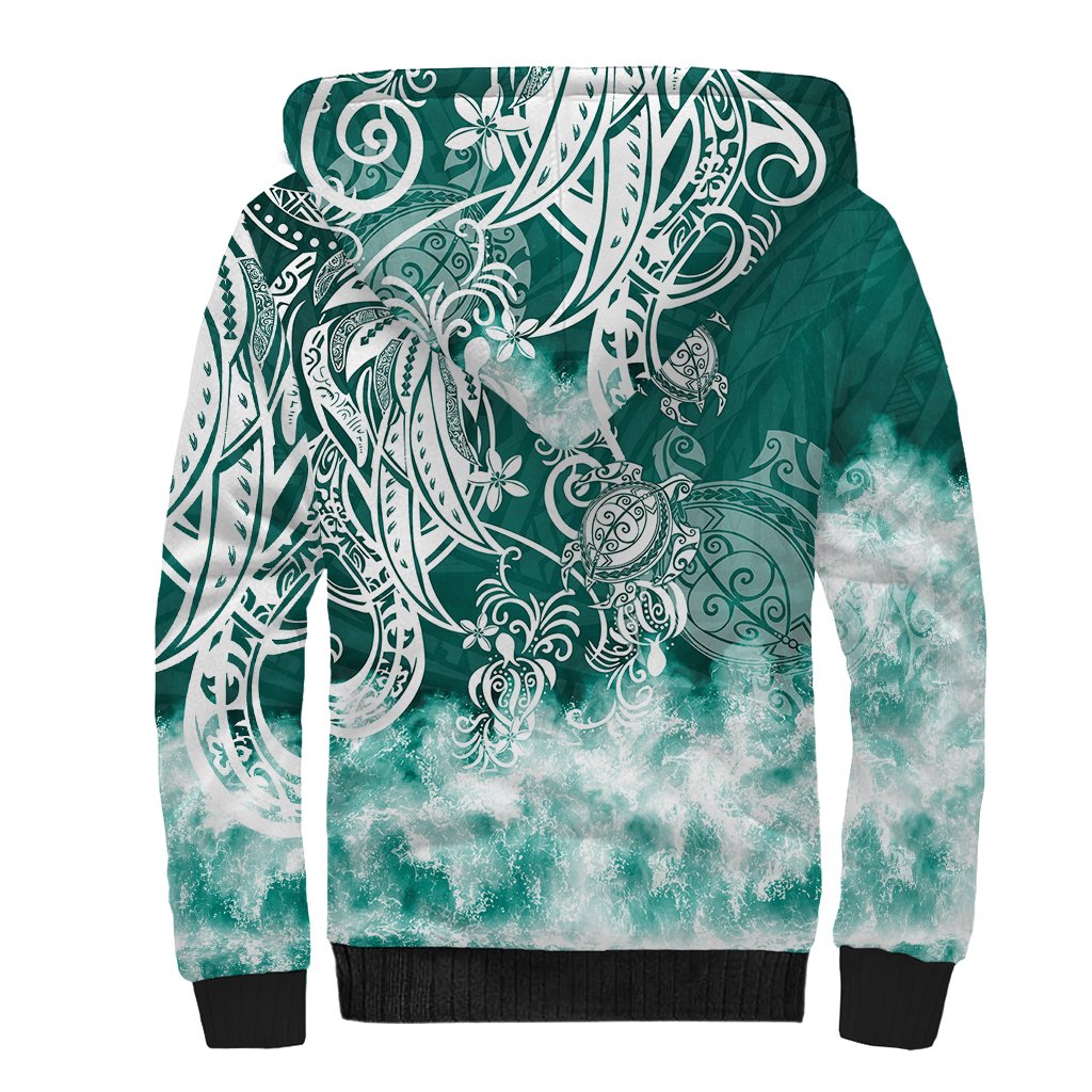 Polynesian Sea Turtle Sherpa Hoodie Tribal Green LT6 - Wonder Print Shop