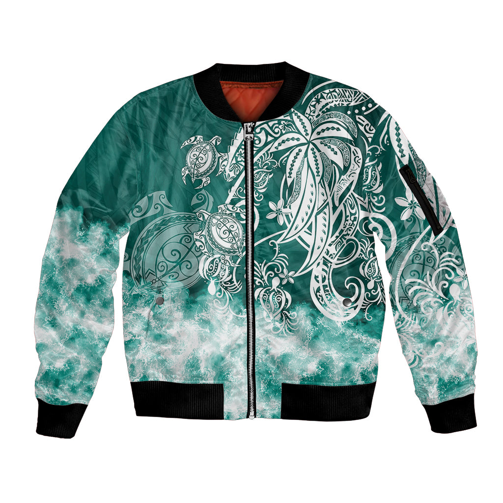 Polynesian Sea Turtle Sleeve Zip Bomber Jacket Tribal Green LT6 - Wonder Print Shop