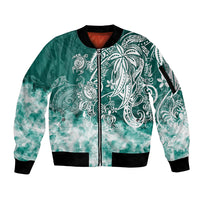 Polynesian Sea Turtle Sleeve Zip Bomber Jacket Tribal Green LT6 - Wonder Print Shop
