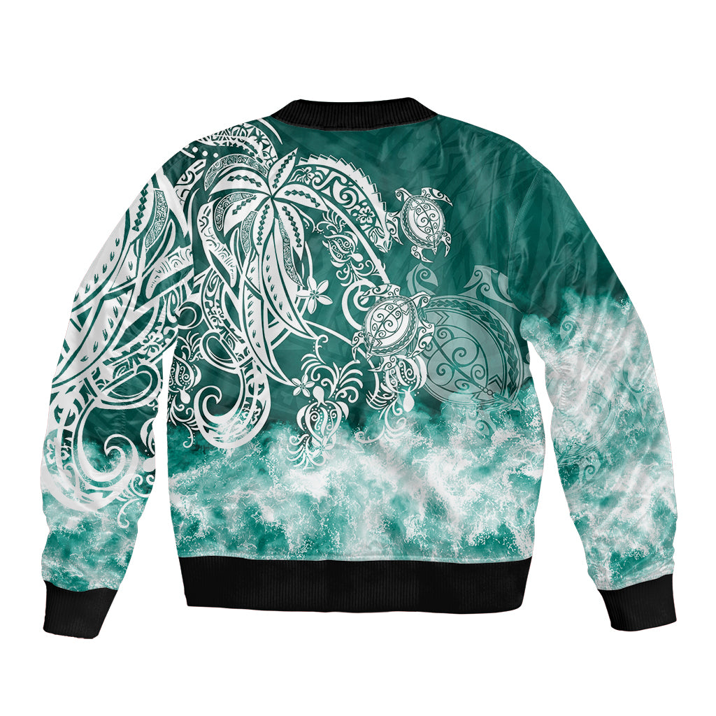 Polynesian Sea Turtle Sleeve Zip Bomber Jacket Tribal Green LT6 - Wonder Print Shop