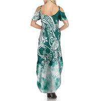 Polynesian Sea Turtle Summer Maxi Dress Tribal Green LT6 - Wonder Print Shop