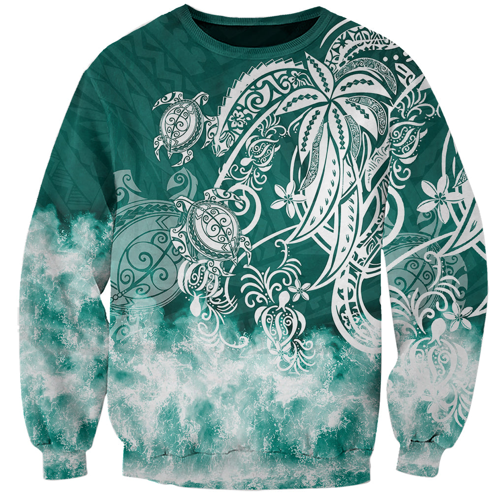 Polynesian Sea Turtle Sweatshirt Tribal Green LT6 - Wonder Print Shop