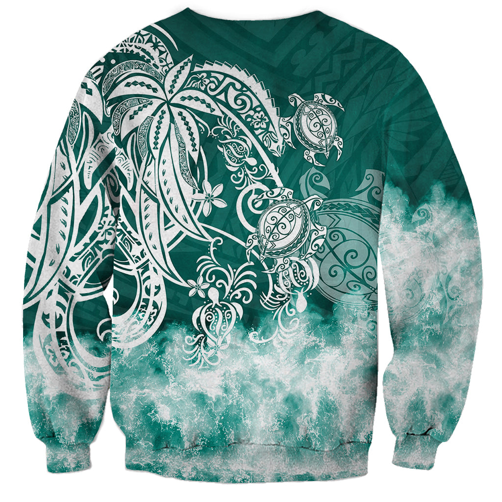 Polynesian Sea Turtle Sweatshirt Tribal Green LT6 - Wonder Print Shop