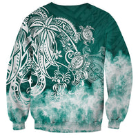 Polynesian Sea Turtle Sweatshirt Tribal Green LT6 - Wonder Print Shop