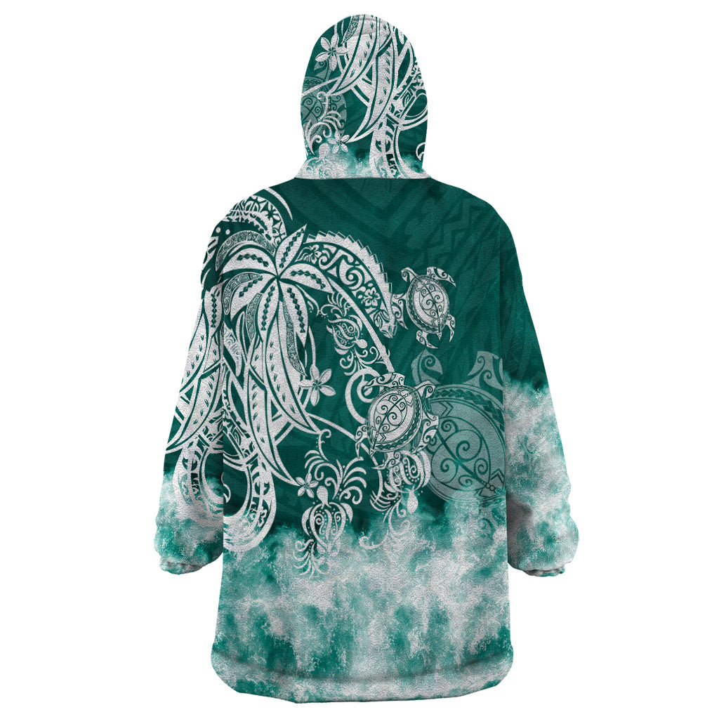 Polynesian Sea Turtle Wearable Blanket Hoodie Tribal Green LT6 - Wonder Print Shop