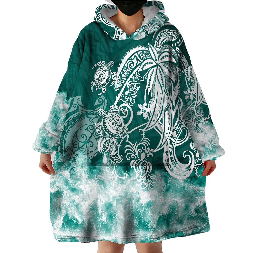 Polynesian Sea Turtle Wearable Blanket Hoodie Tribal Green LT6 - Wonder Print Shop