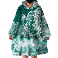 Polynesian Sea Turtle Wearable Blanket Hoodie Tribal Green LT6 - Wonder Print Shop