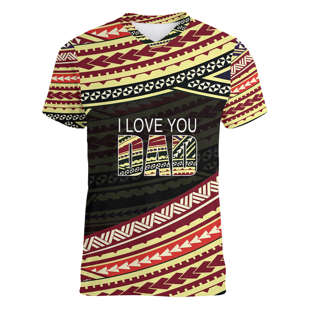 (Custom Personalised) Happy Fathers Day Polynesian Women V Neck T Shirt I Love You Dad LT6 - Wonder Print Shop