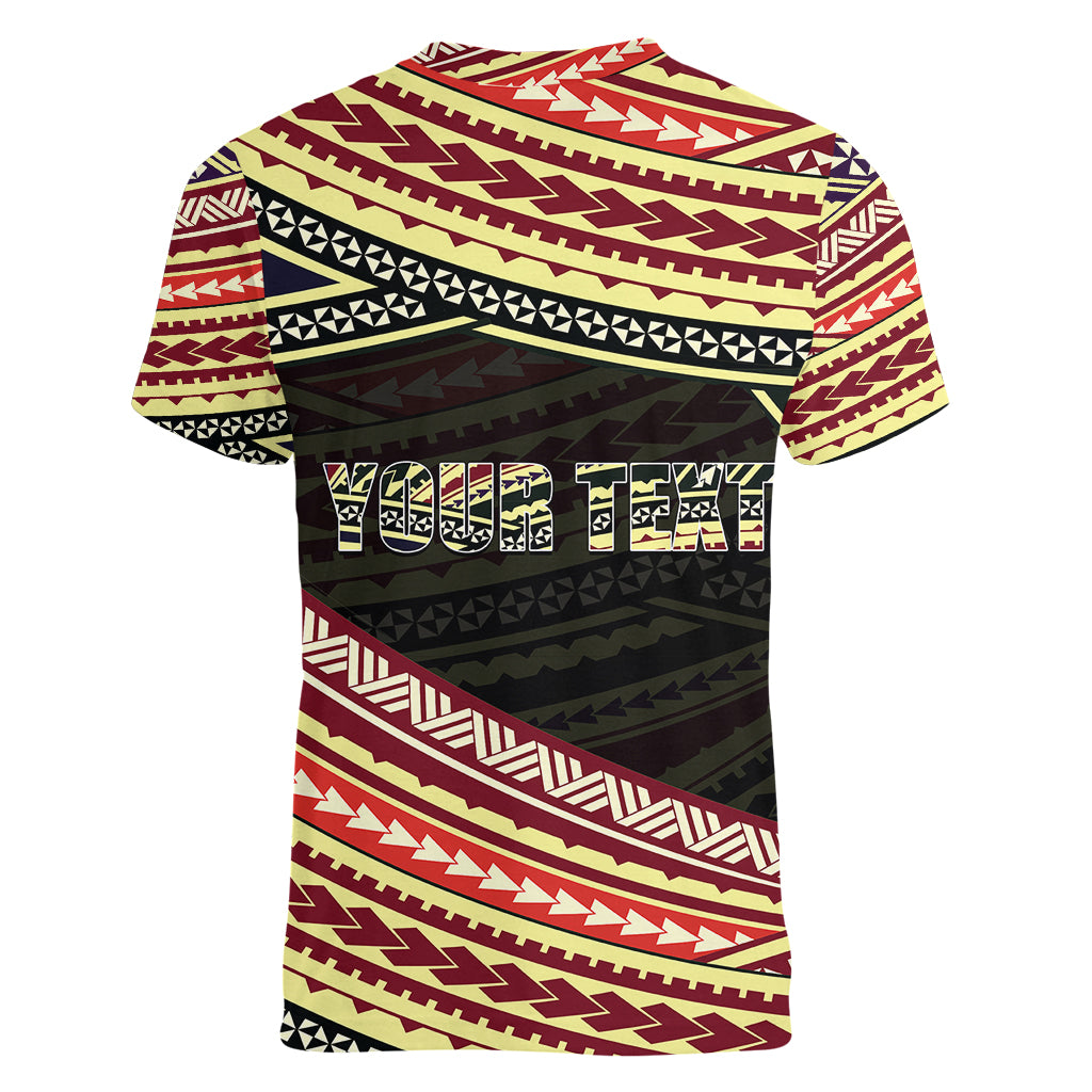 (Custom Personalised) Happy Fathers Day Polynesian Women V Neck T Shirt I Love You Dad LT6 - Wonder Print Shop