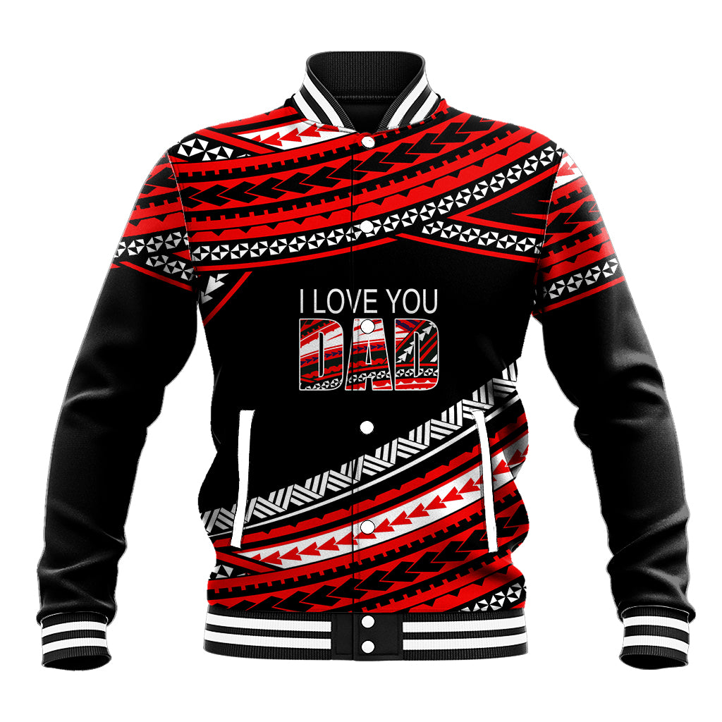 (Custom Personalised) Happy Fathers Day Polynesian Baseball Jacket I Love You Dad Red LT6 - Wonder Print Shop