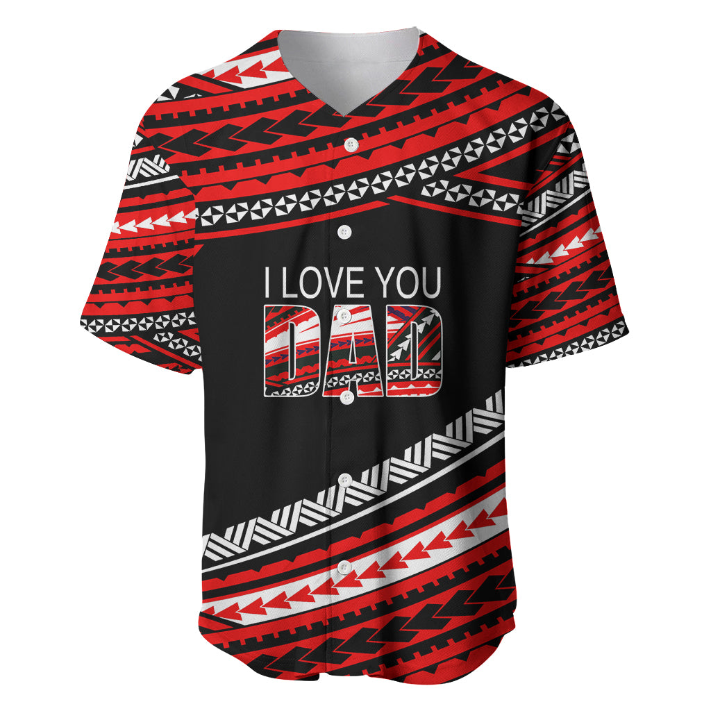 (Custom Personalised) Happy Fathers Day Polynesian Baseball Jersey I Love You Dad Red LT6 - Wonder Print Shop