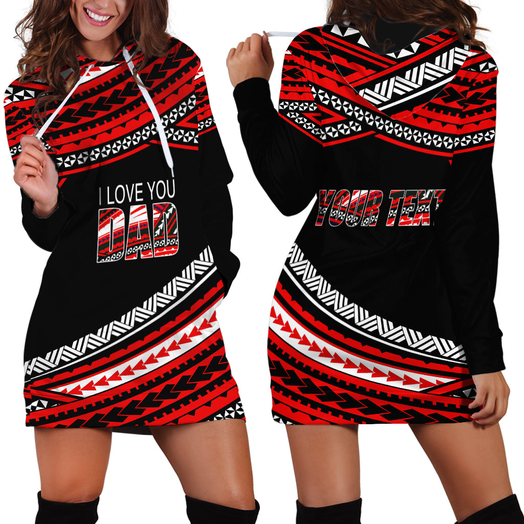 (Custom Personalised) Happy Fathers Day Polynesian Hoodie Dress I Love You Dad Red LT6 - Wonder Print Shop