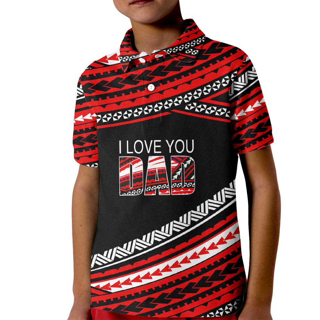 Custom Happy Fathers Day Polynesian Polo Shirt for Kid I Love You Dad Red LT6 - Wonder Print Shop