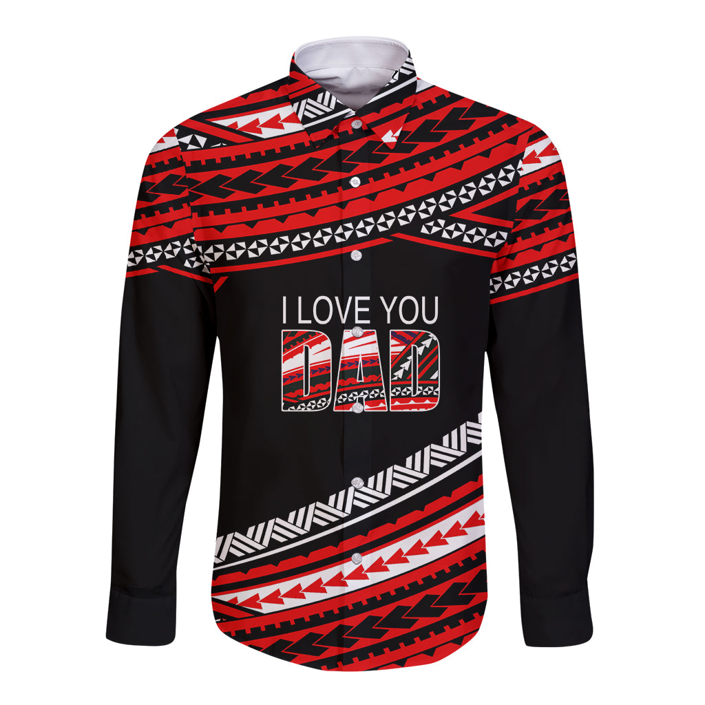 (Custom Personalised) Happy Fathers Day Polynesian Long Sleeve Button Shirt I Love You Dad Red LT6 - Wonder Print Shop