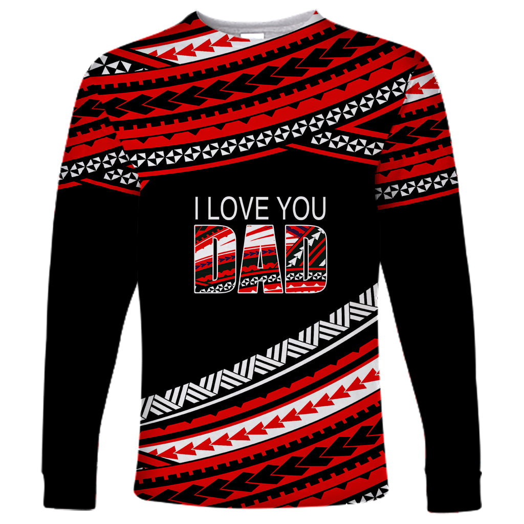 (Custom Personalised) Happy Fathers Day Polynesian Long Sleeve Shirt I Love You Dad Red LT6 - Wonder Print Shop