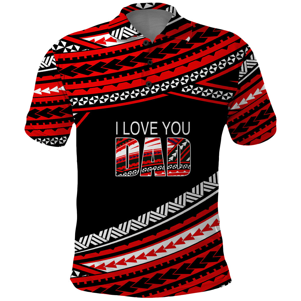 Custom Happy Fathers Day Polynesian Polo Shirt I Love You Dad Red LT6 - Wonder Print Shop