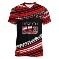(Custom Personalised) Happy Fathers Day Polynesian Women V Neck T Shirt I Love You Dad Red LT6 - Wonder Print Shop