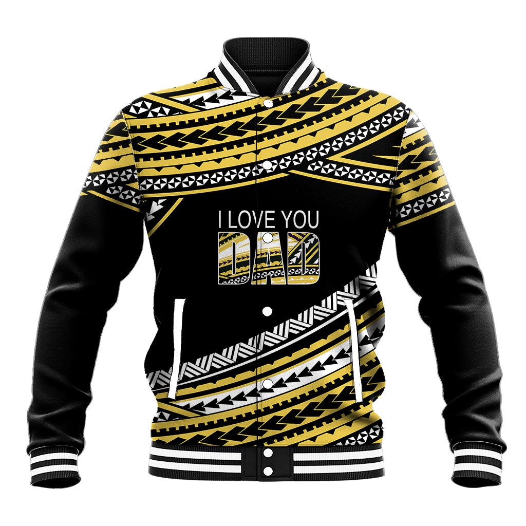 (Custom Personalised) Happy Fathers Day Polynesian Baseball Jacket I Love You Dad Gold LT6 - Wonder Print Shop