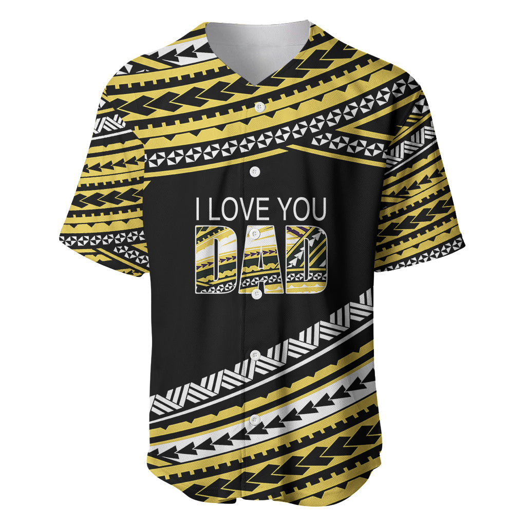 (Custom Personalised) Happy Fathers Day Polynesian Baseball Jersey I Love You Dad Gold LT6 - Wonder Print Shop