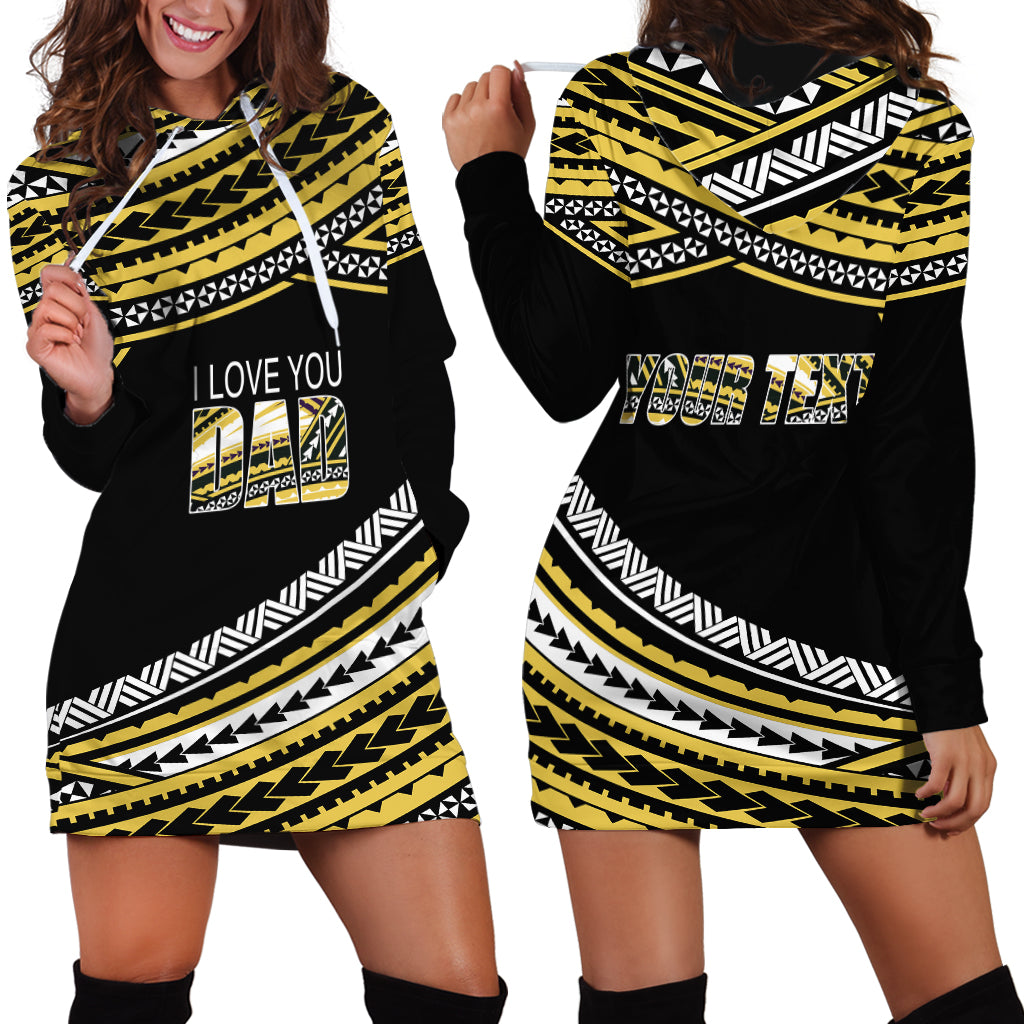 (Custom Personalised) Happy Fathers Day Polynesian Hoodie Dress I Love You Dad Gold LT6 - Wonder Print Shop