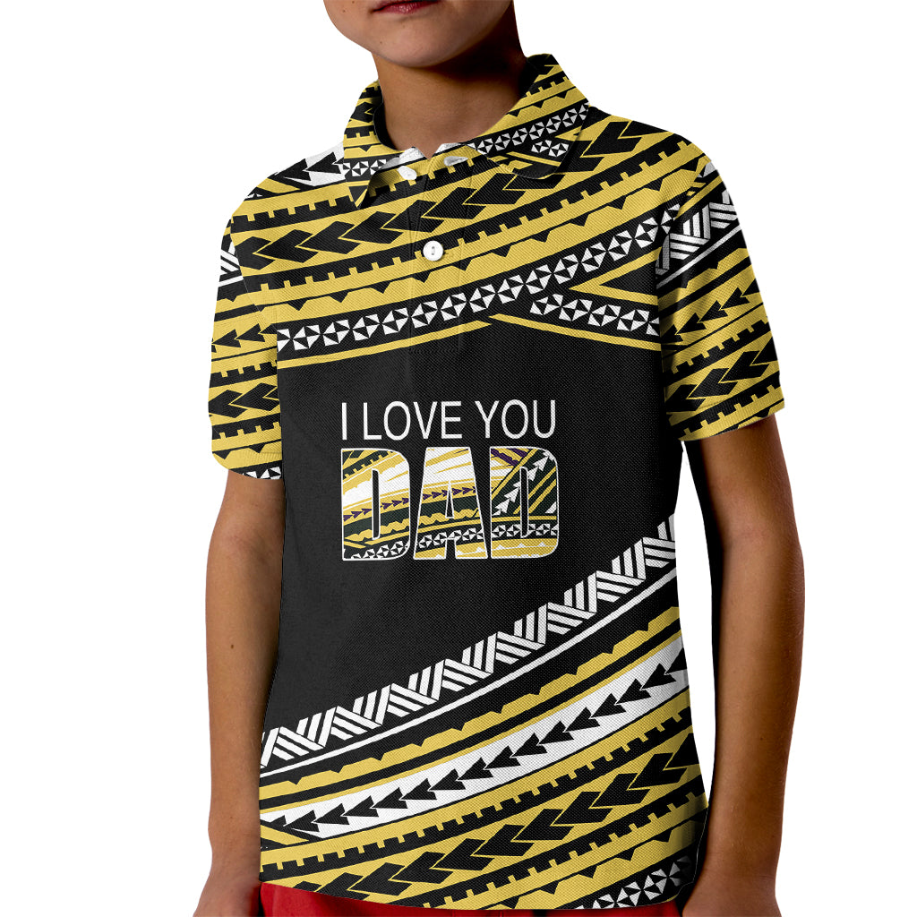Custom Happy Fathers Day Polynesian Polo Shirt for Kid I Love You Dad Gold LT6 - Wonder Print Shop