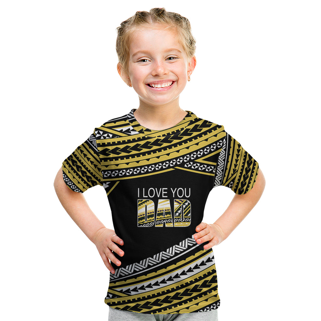 (Custom Personalised) Happy Fathers Day Polynesian Kid T Shirt I Love You Dad Gold LT6 - Wonder Print Shop