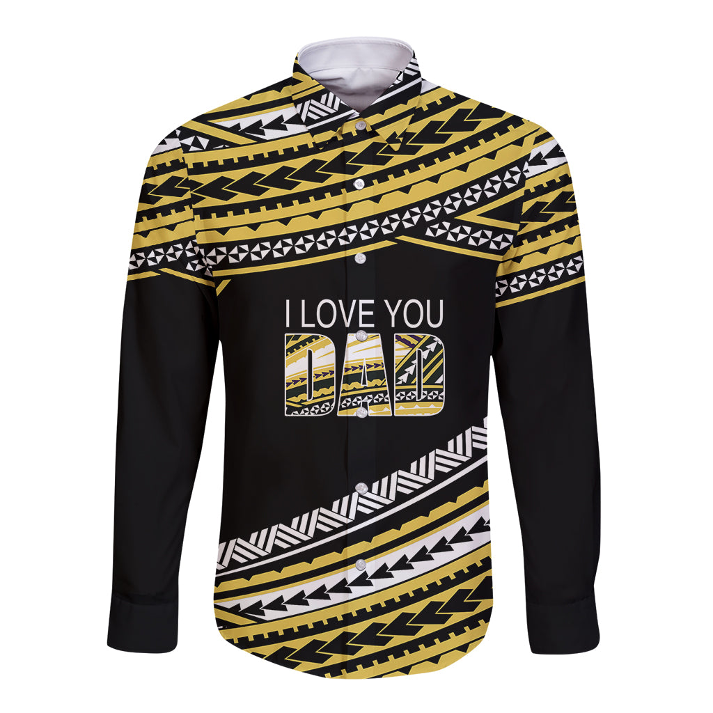 (Custom Personalised) Happy Fathers Day Polynesian Long Sleeve Button Shirt I Love You Dad Gold LT6 - Wonder Print Shop