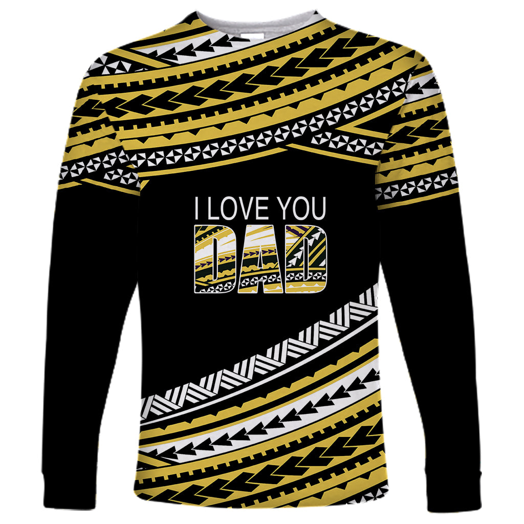 (Custom Personalised) Happy Fathers Day Polynesian Long Sleeve Shirt I Love You Dad Gold LT6 - Wonder Print Shop