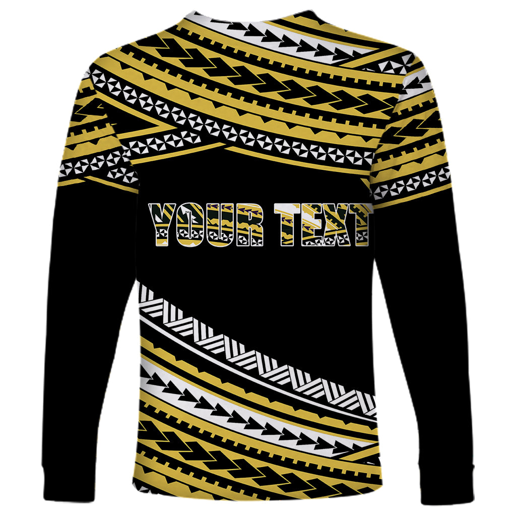 (Custom Personalised) Happy Fathers Day Polynesian Long Sleeve Shirt I Love You Dad Gold LT6 - Wonder Print Shop
