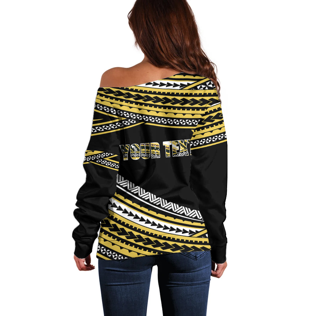 (Custom Personalised) Happy Fathers Day Polynesian Off Shoulder Sweater I Love You Dad Gold LT6 - Wonder Print Shop