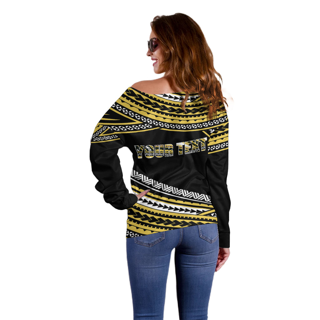 (Custom Personalised) Happy Fathers Day Polynesian Off Shoulder Sweater I Love You Dad Gold LT6 - Wonder Print Shop
