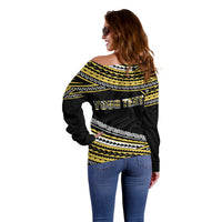 (Custom Personalised) Happy Fathers Day Polynesian Off Shoulder Sweater I Love You Dad Gold LT6 - Wonder Print Shop