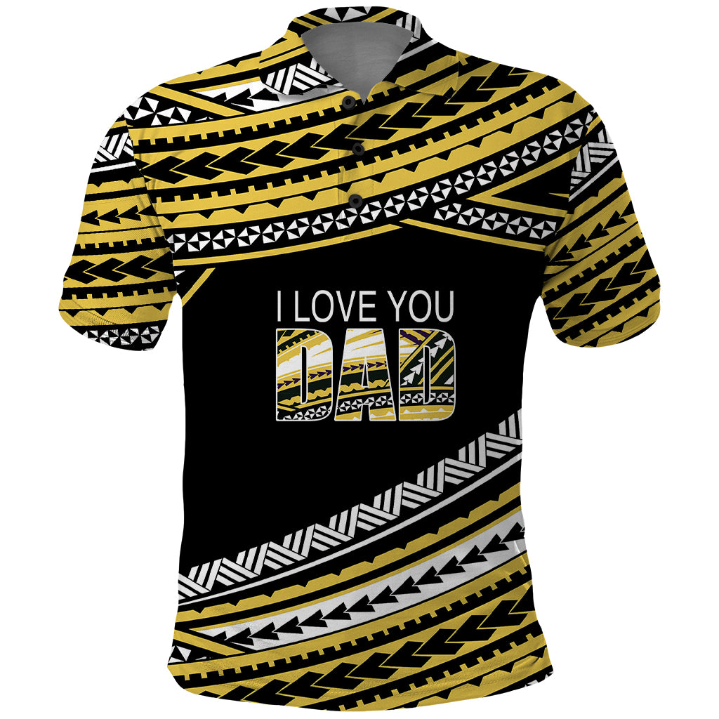 Custom Happy Fathers Day Polynesian Polo Shirt I Love You Dad Gold LT6 - Wonder Print Shop