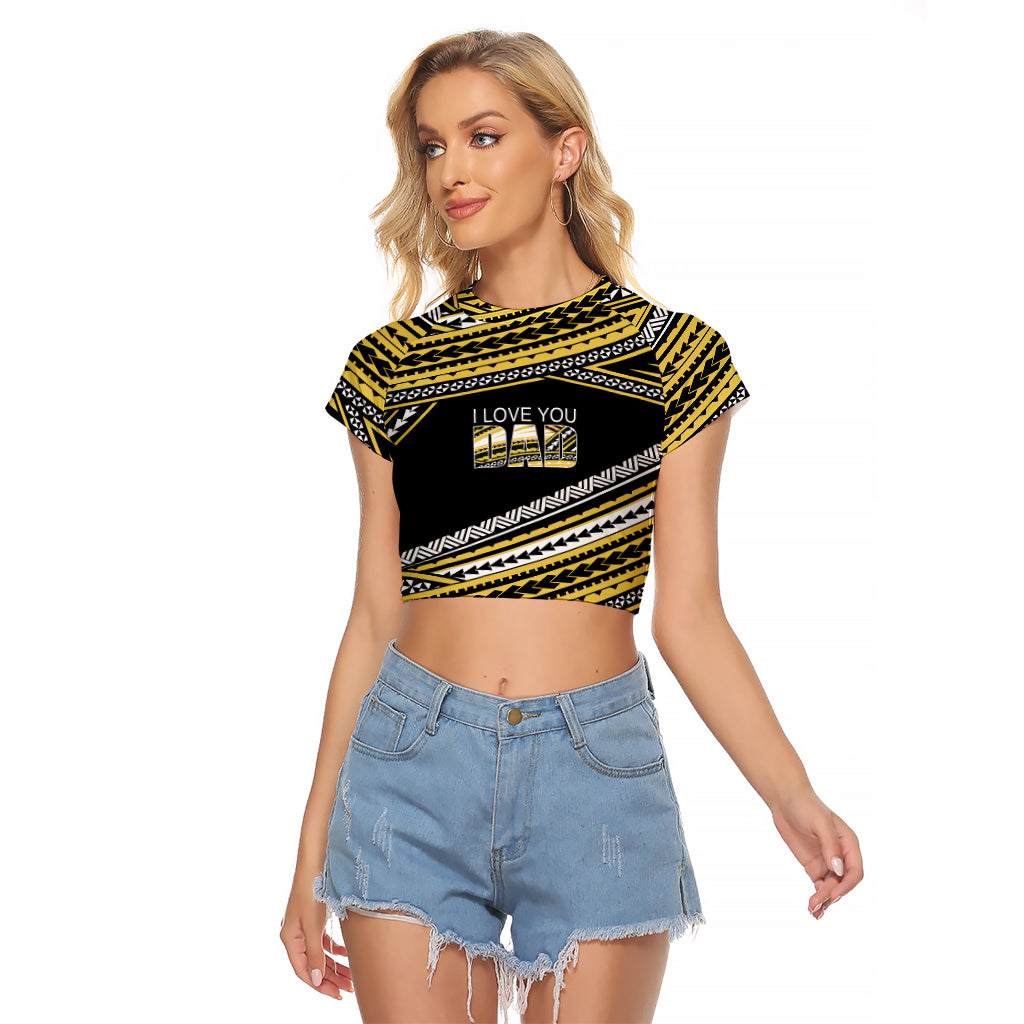 (Custom Personalised) Happy Fathers Day Polynesian Raglan Cropped T Shirt I Love You Dad Gold LT6 - Wonder Print Shop