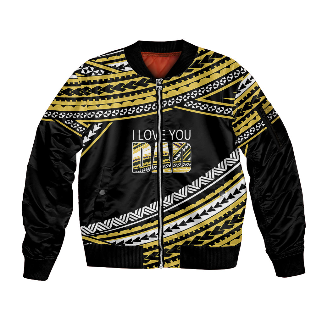 (Custom Personalised) Happy Fathers Day Polynesian Sleeve Zip Bomber Jacket I Love You Dad Gold LT6 - Wonder Print Shop