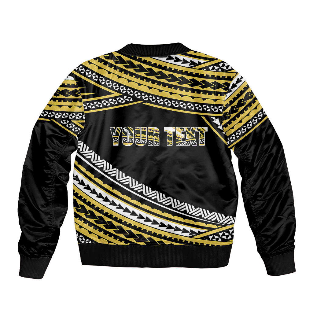 (Custom Personalised) Happy Fathers Day Polynesian Sleeve Zip Bomber Jacket I Love You Dad Gold LT6 - Wonder Print Shop