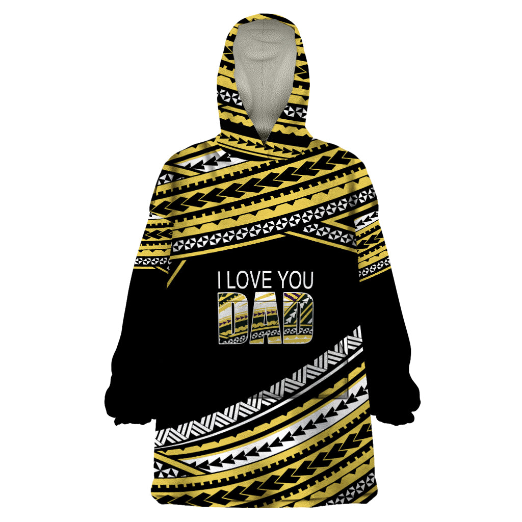 (Custom Personalised) Happy Fathers Day Polynesian Wearable Blanket Hoodie I Love You Dad Gold LT6 - Wonder Print Shop