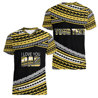 (Custom Personalised) Happy Fathers Day Polynesian Women V Neck T Shirt I Love You Dad Gold LT6 - Wonder Print Shop