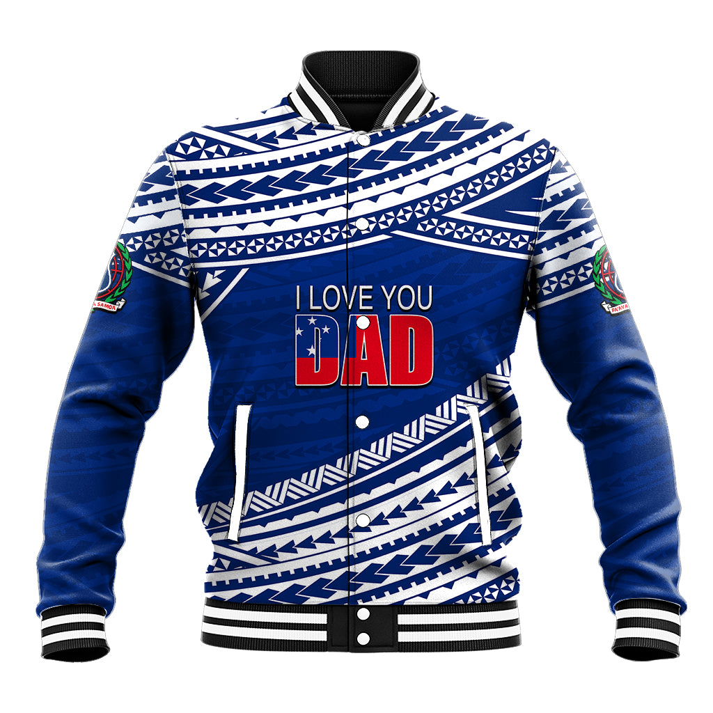 (Custom Personalised) Happy Fathers Day Samoa Baseball Jacket I Love You Dad Blue LT6 - Wonder Print Shop