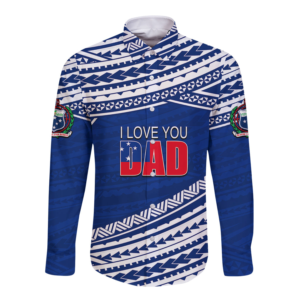 (Custom Personalised) Happy Fathers Day Samoa Long Sleeve Button Shirt I Love You Dad Blue LT6 - Wonder Print Shop